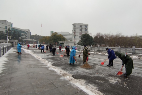 风雪砺初心 守护暖校园——我校多部门联动扫雪除冰保通行